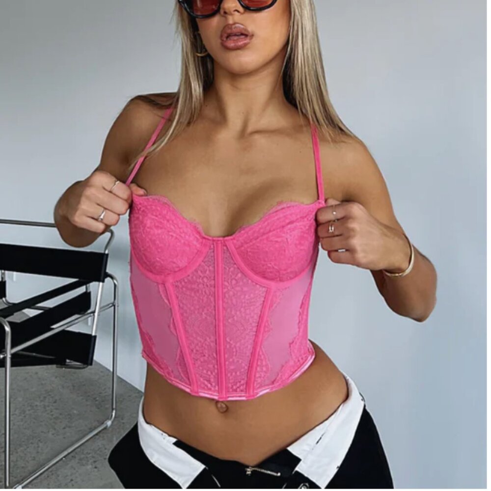 White Fox Pink Lace Corset